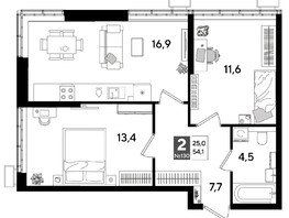 Продается 2-комнатная квартира ЖК ДОГМА ПАРК, литера 16, 54.1  м&sup2;, 9748820 рублей