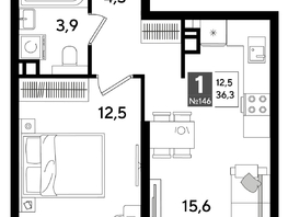 Продается 1-комнатная квартира ЖК ДОГМА ПАРК, литера 16, 36.3  м&sup2;, 7673820 рублей