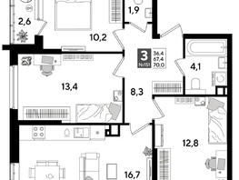 Продается 3-комнатная квартира ЖК ДОГМА ПАРК, литера 16, 70  м&sup2;, 11655000 рублей