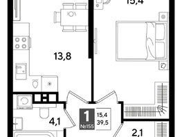 Продается 1-комнатная квартира ЖК ДОГМА ПАРК, литера 16, 39.5  м&sup2;, 7595850 рублей