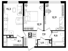 Продается 2-комнатная квартира ЖК ДОГМА ПАРК, литера 16, 59.6  м&sup2;, 10489600 рублей