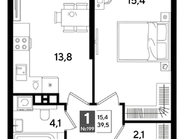 Продается 1-комнатная квартира ЖК ДОГМА ПАРК, литера 16, 39.5  м&sup2;, 7623500 рублей