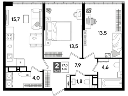 Продается 2-комнатная квартира ЖК ДОГМА ПАРК, литера 16, 61  м&sup2;, 10943400 рублей