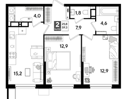 Продается 2-комнатная квартира ЖК ДОГМА ПАРК, лит 17, 59.3  м&sup2;, 10365640 рублей