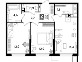 Продается 2-комнатная квартира ЖК ДОГМА ПАРК, лит 17, 59.6  м&sup2;, 10292920 рублей
