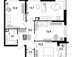 Продается 3-комнатная квартира ЖК ДОГМА ПАРК, лит 17, 70  м&sup2;, 11263000 рублей