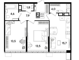 Продается 2-комнатная квартира ЖК ДОГМА ПАРК, лит 17, 61  м&sup2;, 10766500 рублей