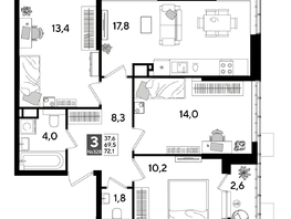 Продается 3-комнатная квартира ЖК ДОГМА ПАРК, лит 17, 72.1  м&sup2;, 11579260 рублей
