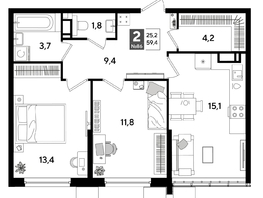 Продается 2-комнатная квартира ЖК ДОГМА ПАРК, литера 19, 59.4  м&sup2;, 10341540 рублей