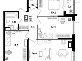 Продается 3-комнатная квартира ЖК ДОГМА ПАРК, литера 19, 69.7  м&sup2;, 11207760 рублей