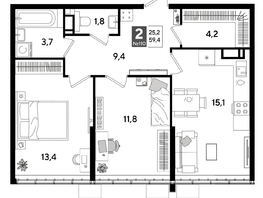 Продается 2-комнатная квартира ЖК ДОГМА ПАРК, литера 19, 59.4  м&sup2;, 10460340 рублей
