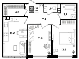 Продается 2-комнатная квартира ЖК ДОГМА ПАРК, литера 19, 59.6  м&sup2;, 10286960 рублей