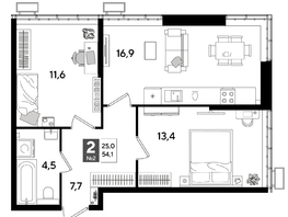 Продается 2-комнатная квартира ЖК ДОГМА ПАРК, лит 20, 54.1  м&sup2;, 9775870 рублей