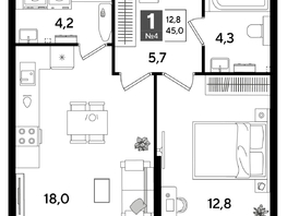 Продается 1-комнатная квартира ЖК ДОГМА ПАРК, лит 20, 45  м&sup2;, 8374500 рублей