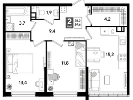 Продается 2-комнатная квартира ЖК ДОГМА ПАРК, лит 20, 59.6  м&sup2;, 10424040 рублей
