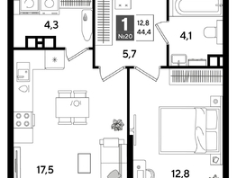 Продается 1-комнатная квартира ЖК ДОГМА ПАРК, лит 20, 44.4  м&sup2;, 8271720 рублей