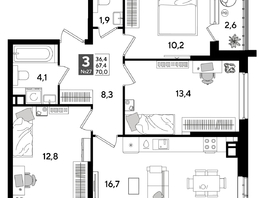 Продается 3-комнатная квартира ЖК ДОГМА ПАРК, лит 20, 70  м&sup2;, 11382000 рублей