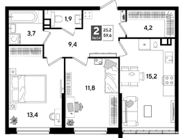 Продается 2-комнатная квартира ЖК ДОГМА ПАРК, лит 20, 59.6  м&sup2;, 10531320 рублей