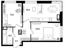 Продается 2-комнатная квартира ЖК ДОГМА ПАРК, лит 20, 53.5  м&sup2;, 9731650 рублей