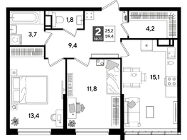 Продается 2-комнатная квартира ЖК ДОГМА ПАРК, лит 20, 59.4  м&sup2;, 10460340 рублей