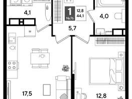 Продается 1-комнатная квартира ЖК ДОГМА ПАРК, лит 20, 44.1  м&sup2;, 8273160 рублей