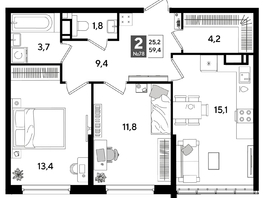 Продается 2-комнатная квартира ЖК ДОГМА ПАРК, лит 20, 59.4  м&sup2;, 10519740 рублей