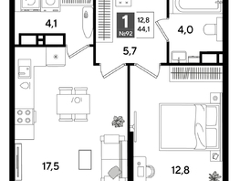 Продается 1-комнатная квартира ЖК ДОГМА ПАРК, лит 20, 44.1  м&sup2;, 8295210 рублей