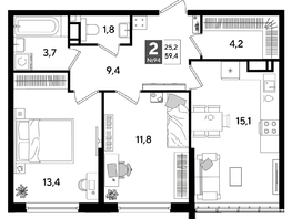 Продается 2-комнатная квартира ЖК ДОГМА ПАРК, лит 20, 59.4  м&sup2;, 10531620 рублей