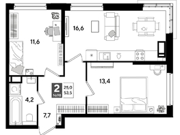Продается 2-комнатная квартира ЖК ДОГМА ПАРК, лит 20, 53.5  м&sup2;, 9817250 рублей
