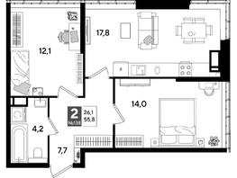Продается 2-комнатная квартира ЖК ДОГМА ПАРК, лит 20, 55.8  м&sup2;, 10339740 рублей