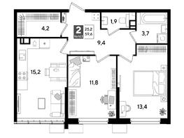 Продается 2-комнатная квартира ЖК ДОГМА ПАРК, лит 20, 59.6  м&sup2;, 10370400 рублей
