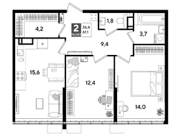Продается 2-комнатная квартира ЖК ДОГМА ПАРК, лит 20, 61.1  м&sup2;, 10826920 рублей