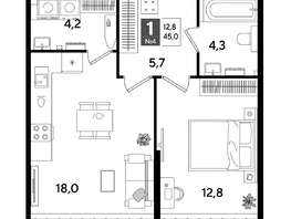 Продается 1-комнатная квартира ЖК ДОГМА ПАРК, литера 18, 45  м&sup2;, 8469000 рублей