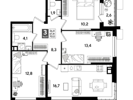 Продается 3-комнатная квартира ЖК ДОГМА ПАРК, литера 18, 70  м&sup2;, 11508000 рублей
