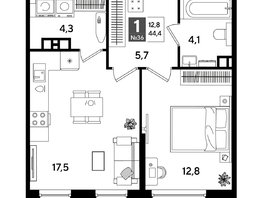 Продается 1-комнатная квартира ЖК ДОГМА ПАРК, литера 18, 44.4  м&sup2;, 8387160 рублей