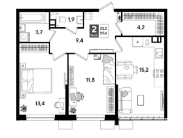 Продается 2-комнатная квартира ЖК ДОГМА ПАРК, литера 18, 59.6  м&sup2;, 10370400 рублей