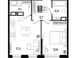 Продается 1-комнатная квартира ЖК ДОГМА ПАРК, литера 18, 44.1  м&sup2;, 8356950 рублей