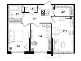 Продается 2-комнатная квартира ЖК ДОГМА ПАРК, литера 18, 59.4  м&sup2;, 10359360 рублей