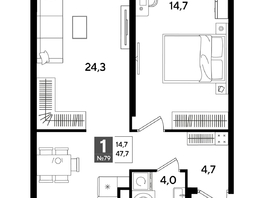 Продается 1-комнатная квартира ЖК ДОГМА ПАРК, литера 18, 47.7  м&sup2;, 8633700 рублей