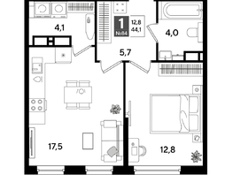 Продается 1-комнатная квартира ЖК ДОГМА ПАРК, литера 18, 44.1  м&sup2;, 8374590 рублей