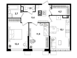 Продается 2-комнатная квартира ЖК ДОГМА ПАРК, литера 18, 59.4  м&sup2;, 10383120 рублей