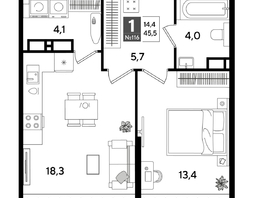 Продается 1-комнатная квартира ЖК ДОГМА ПАРК, литера 18, 45.5  м&sup2;, 8754200 рублей