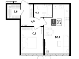 Продается 1-комнатная квартира ЖК ДОГМА ПАРК, литера 18, 45.5  м&sup2;, 8476650 рублей