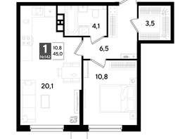 Продается 1-комнатная квартира ЖК ДОГМА ПАРК, литера 18, 45  м&sup2;, 8397000 рублей