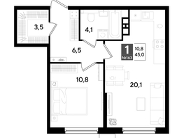 Продается 1-комнатная квартира ЖК ДОГМА ПАРК, литера 18, 45  м&sup2;, 8428500 рублей