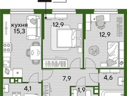 Продается 2-комнатная квартира ЖК ДОГМА ПАРК, литера 18, 59.6  м&sup2;, 10292920 рублей