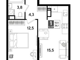 Продается 1-комнатная квартира ЖК ДОГМА ПАРК, литера 18, 36.1  м&sup2;, 7523240 рублей
