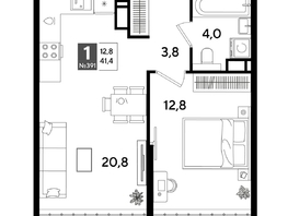 Продается 1-комнатная квартира ЖК ДОГМА ПАРК, литера 18, 41.4  м&sup2;, 7998480 рублей