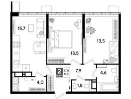 Продается 2-комнатная квартира ЖК ДОГМА ПАРК, литера 18, 61  м&sup2;, 10723800 рублей