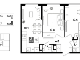 Продается 2-комнатная квартира ЖК ДОГМА ПАРК, литера 21, 57  м&sup2;, 10704600 рублей